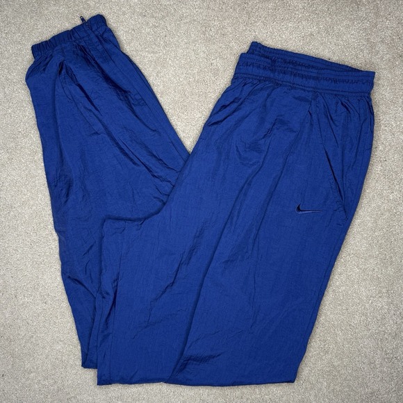 Vintage Nike Track Pants Mens X-Large Navy Blue Nylon Ankle Zip White Tag Y2K - Picture 1 of 10